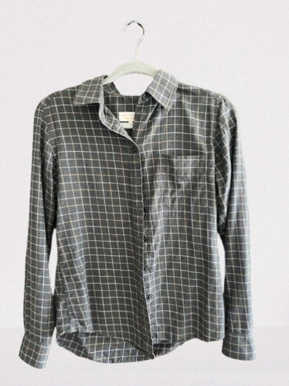 Sarah Alexandra Gray Cotton & Cashmere Windowpane Plaid Button-Up Shirt